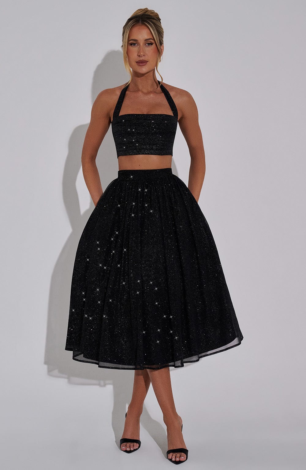 Alani Midi Skirt - Black Sparkle - Napalia
