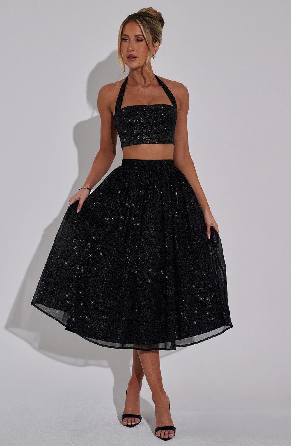 Alani Midi Skirt - Black Sparkle - Napalia