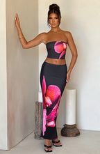 Allegra Maxi Skirt - Black Floral Print - Napalia