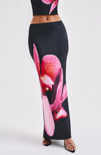 Allegra Maxi Skirt - Black Floral Print - Napalia