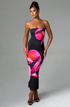 Allegra Midi Dress - Black Floral Print - Napalia