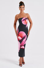 Allegra Midi Dress - Black Floral Print - Napalia