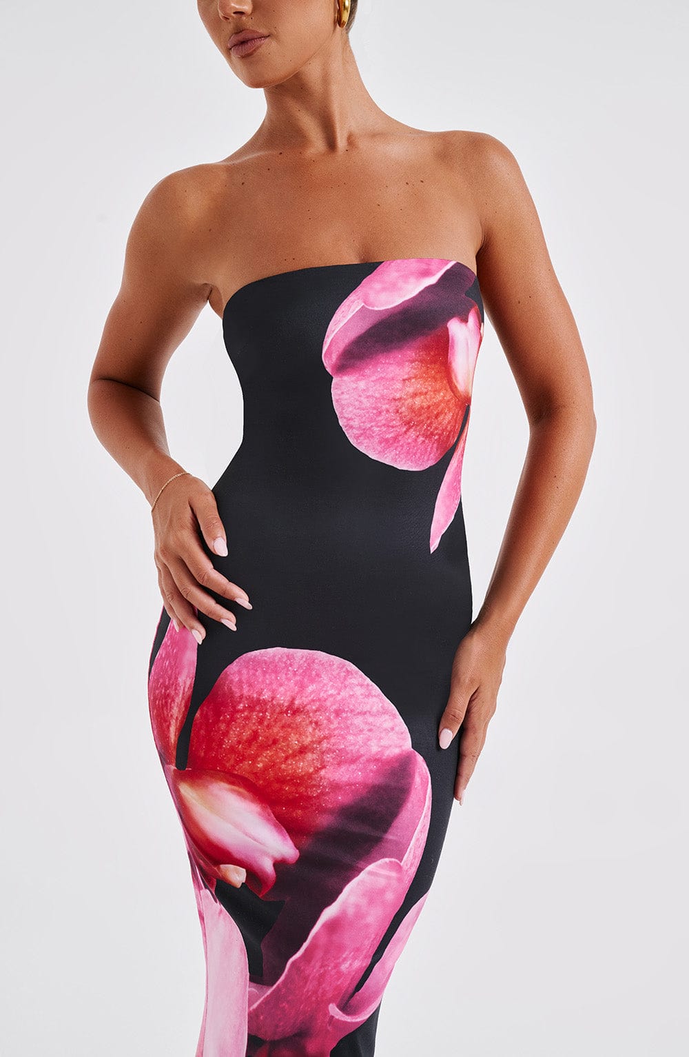 Allegra Midi Dress - Black Floral Print - Napalia