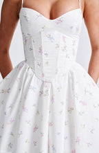 Analeigh Mini Dress - White Multi Floral Print - Napalia