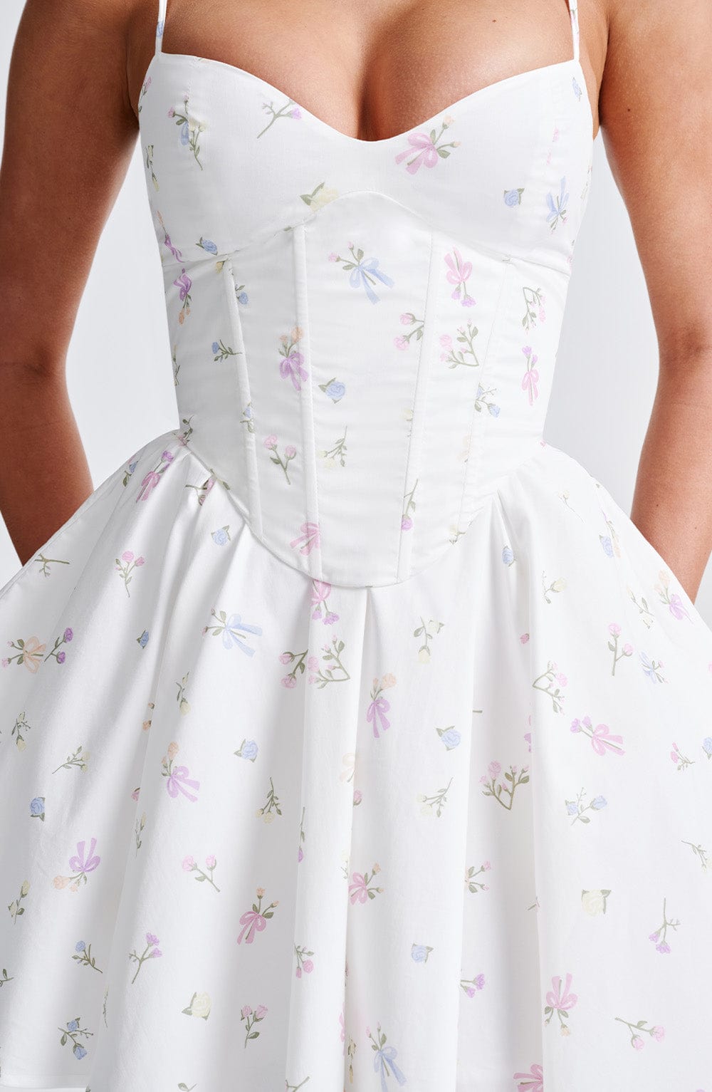 Analeigh Mini Dress - White Multi Floral Print - Napalia