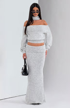 Andie Maxi Skirt - Light Grey Marl - Napalia