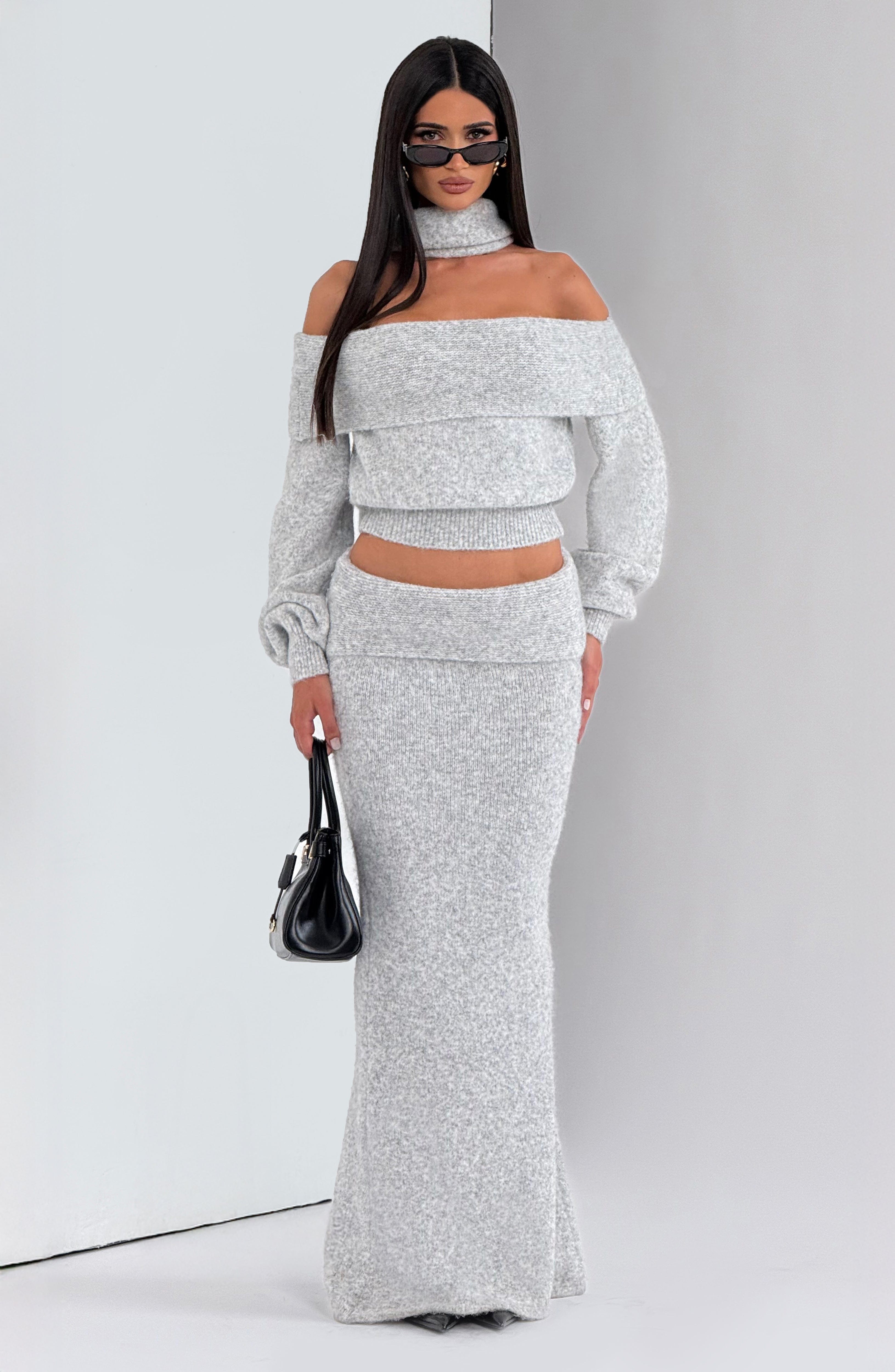 Andie Maxi Skirt - Light Grey Marl - Napalia