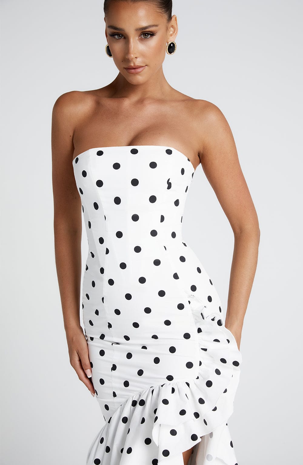 Angelina Maxi Dress - Black Polka Dot Print - Napalia