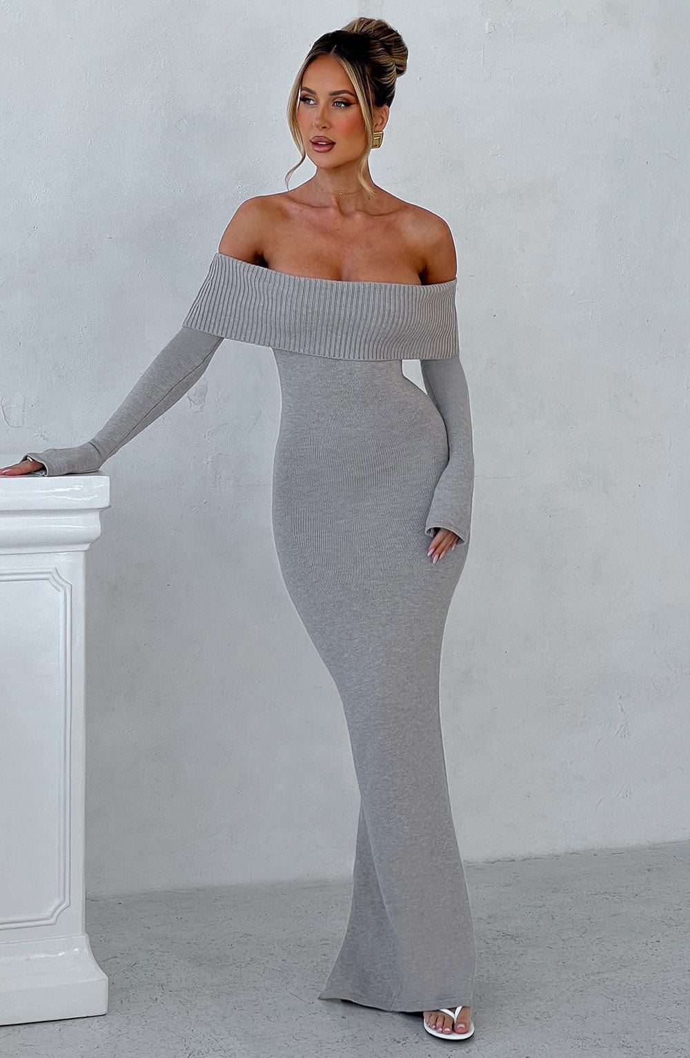 Beverley Knit Maxi Dress - Light Grey Marl - Napalia