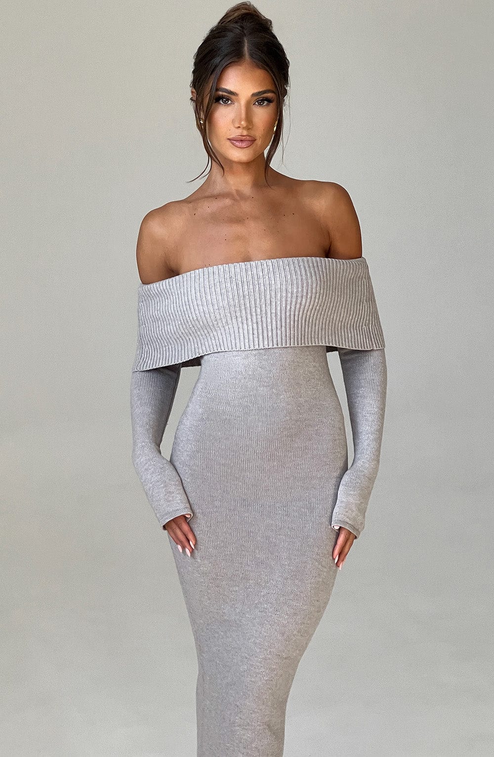 Beverley Knit Maxi Dress - Light Grey Marl - Napalia