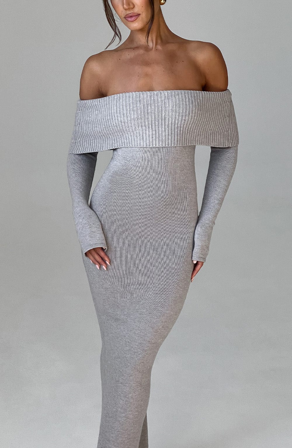 Beverley Knit Maxi Dress - Light Grey Marl - Napalia