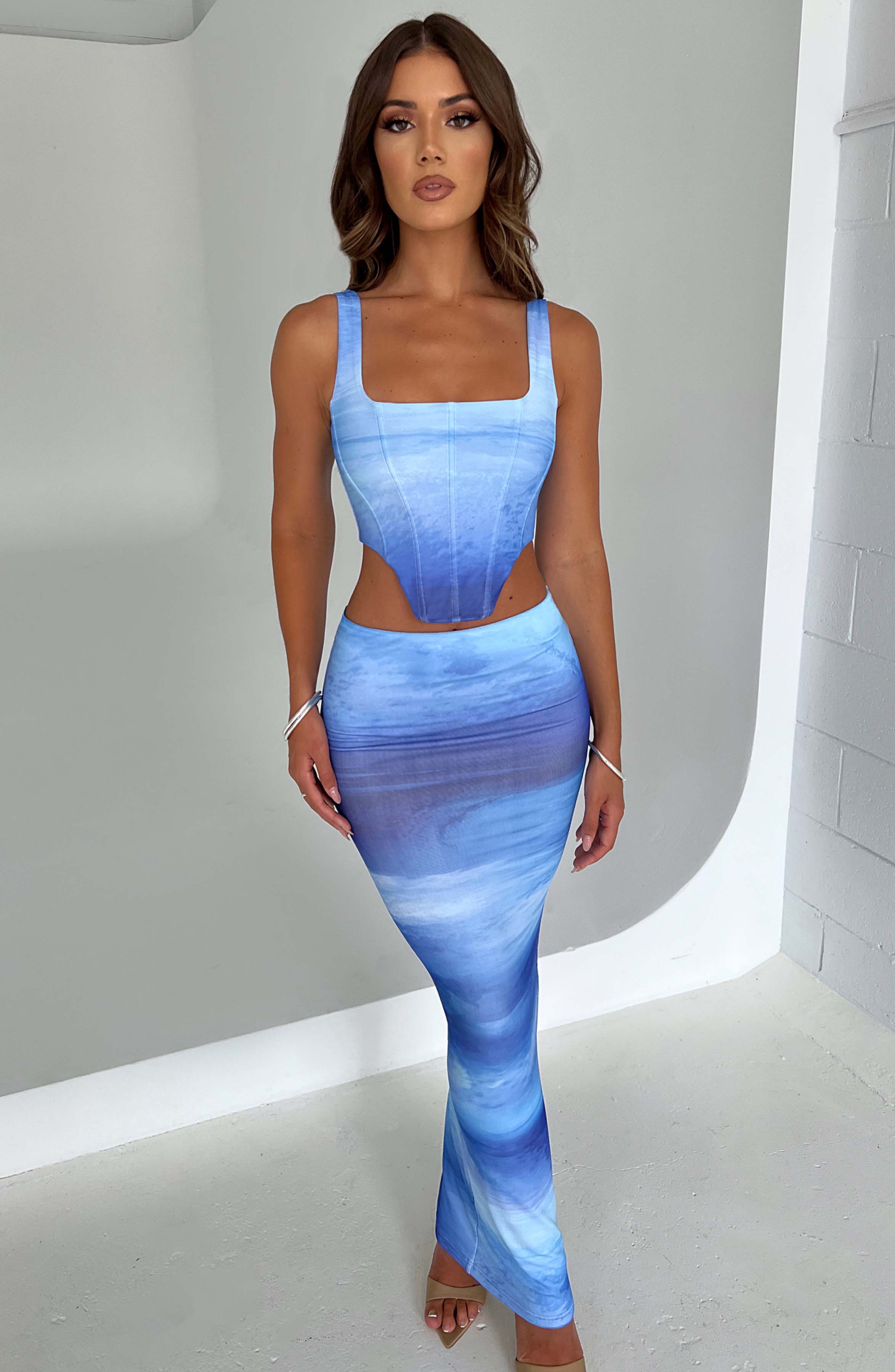 Blair Maxi Skirt - Blue Haze Print - Napalia