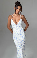Caoimhe Maxi Dress - Blue Ditsy Print - Napalia