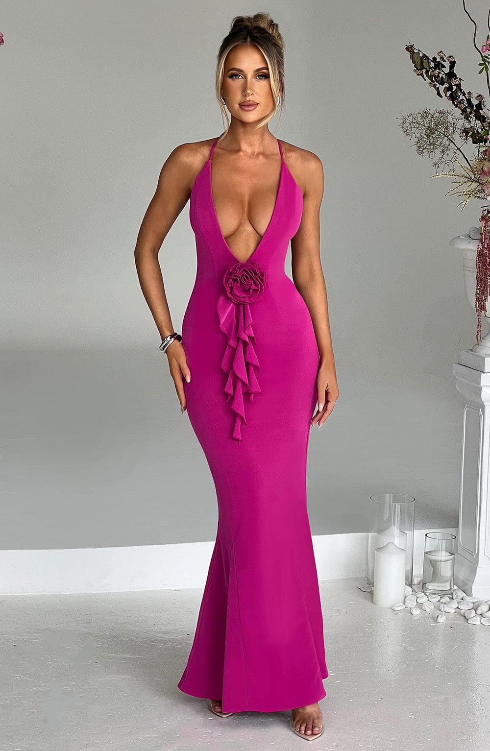 Constantina Maxi Dress - Hot Pink - Napalia