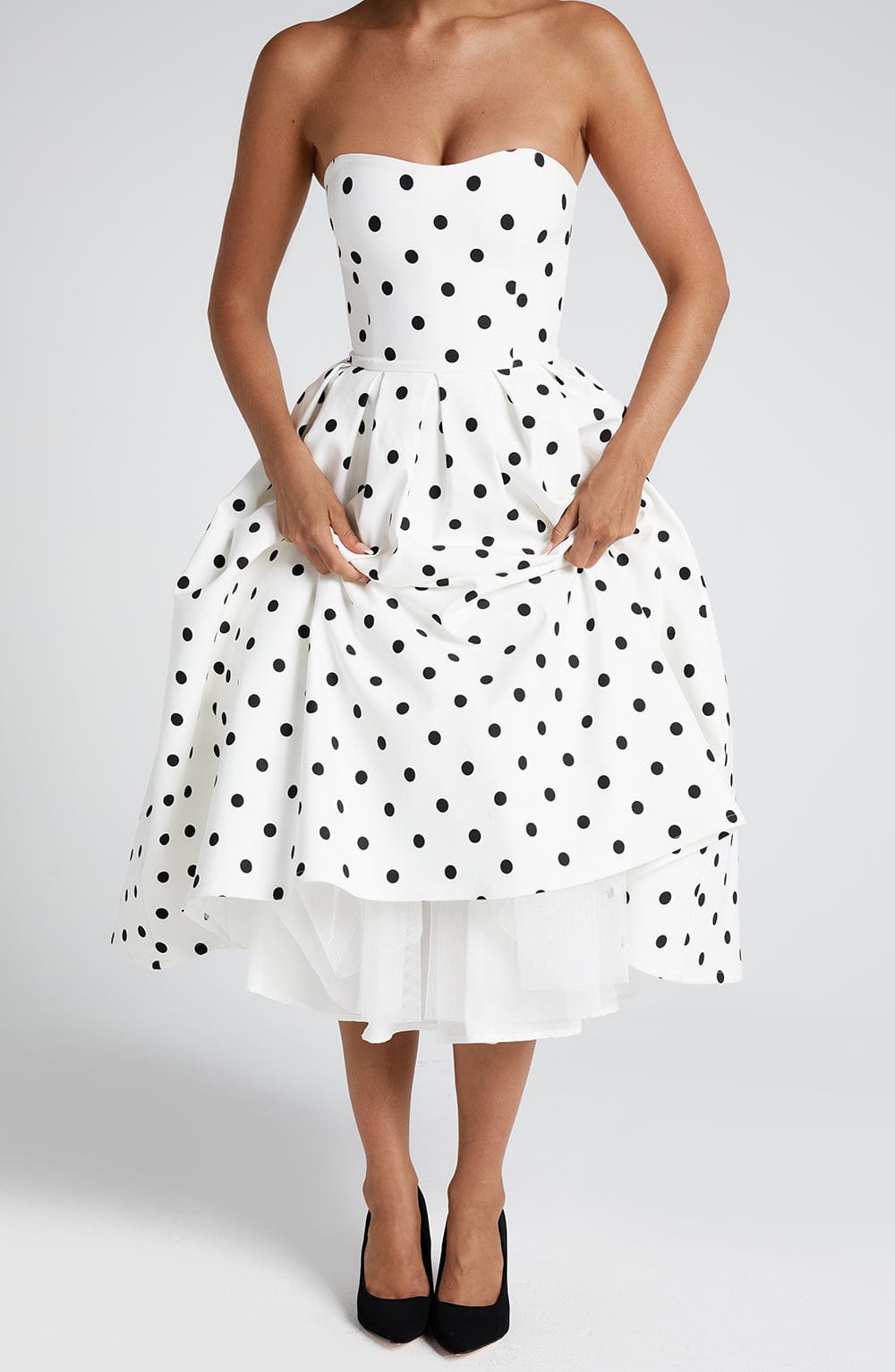 Edith Midi Dress - Black Polka Dot Print - Napalia