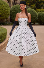 Edith Midi Dress - Black Polka Dot Print - Napalia