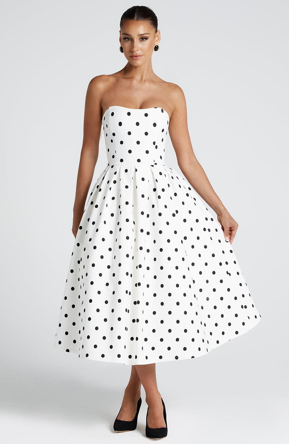 Edith Midi Dress - Black Polka Dot Print - Napalia