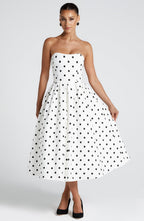 Edith Midi Dress - Black Polka Dot Print - Napalia