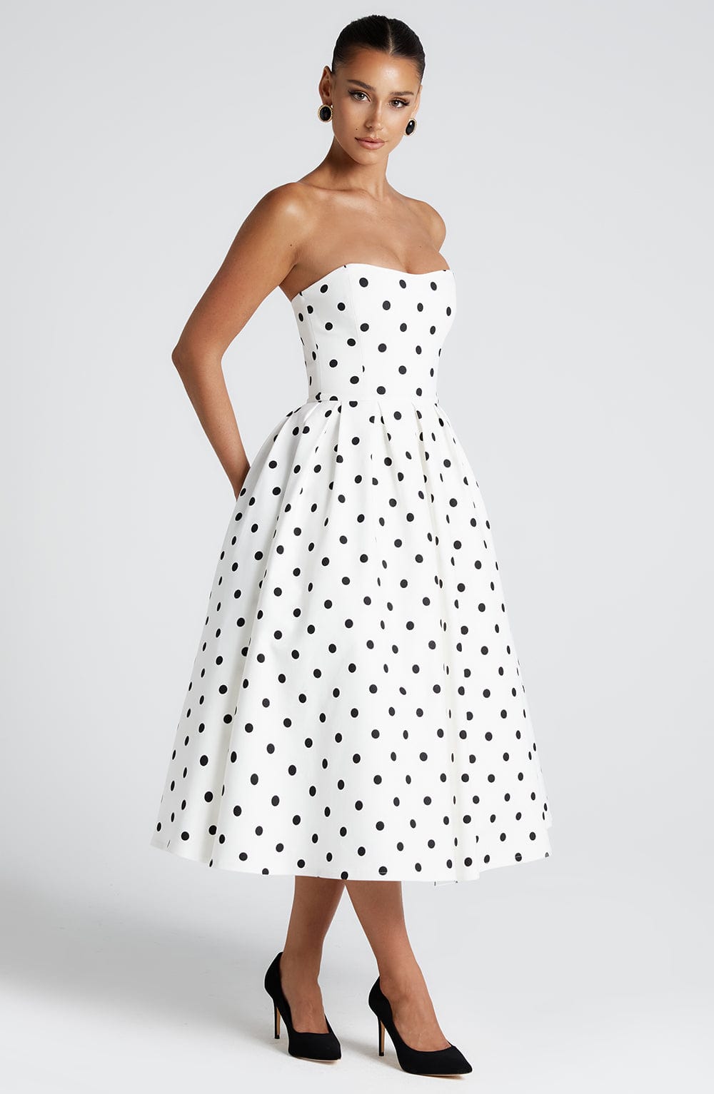 Edith Midi Dress - Black Polka Dot Print - Napalia