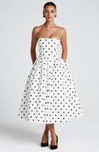 Edith Midi Dress - Black Polka Dot Print - Napalia