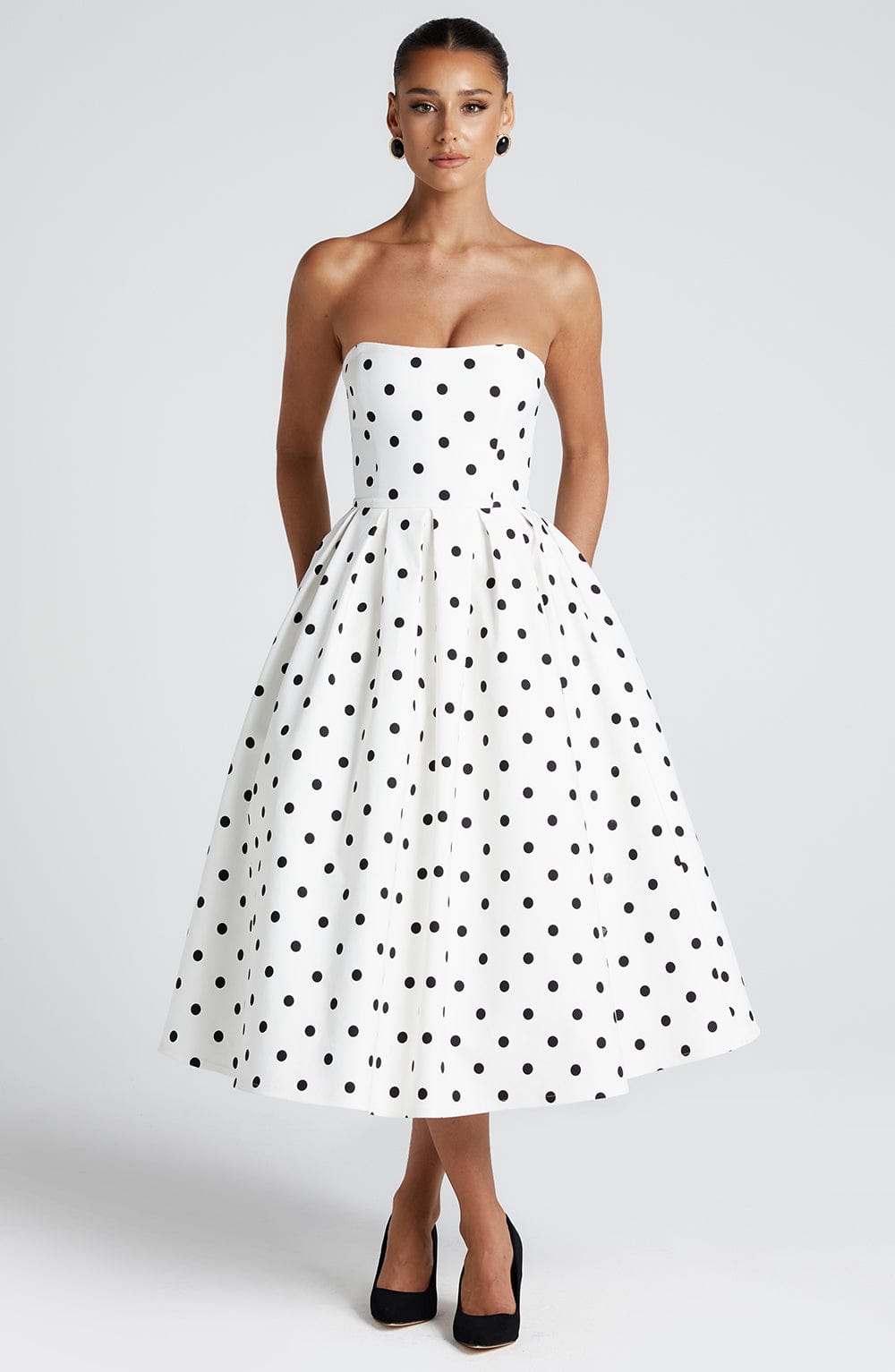 Edith Midi Dress - Black Polka Dot Print - Napalia
