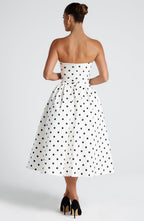 Edith Midi Dress - Black Polka Dot Print - Napalia