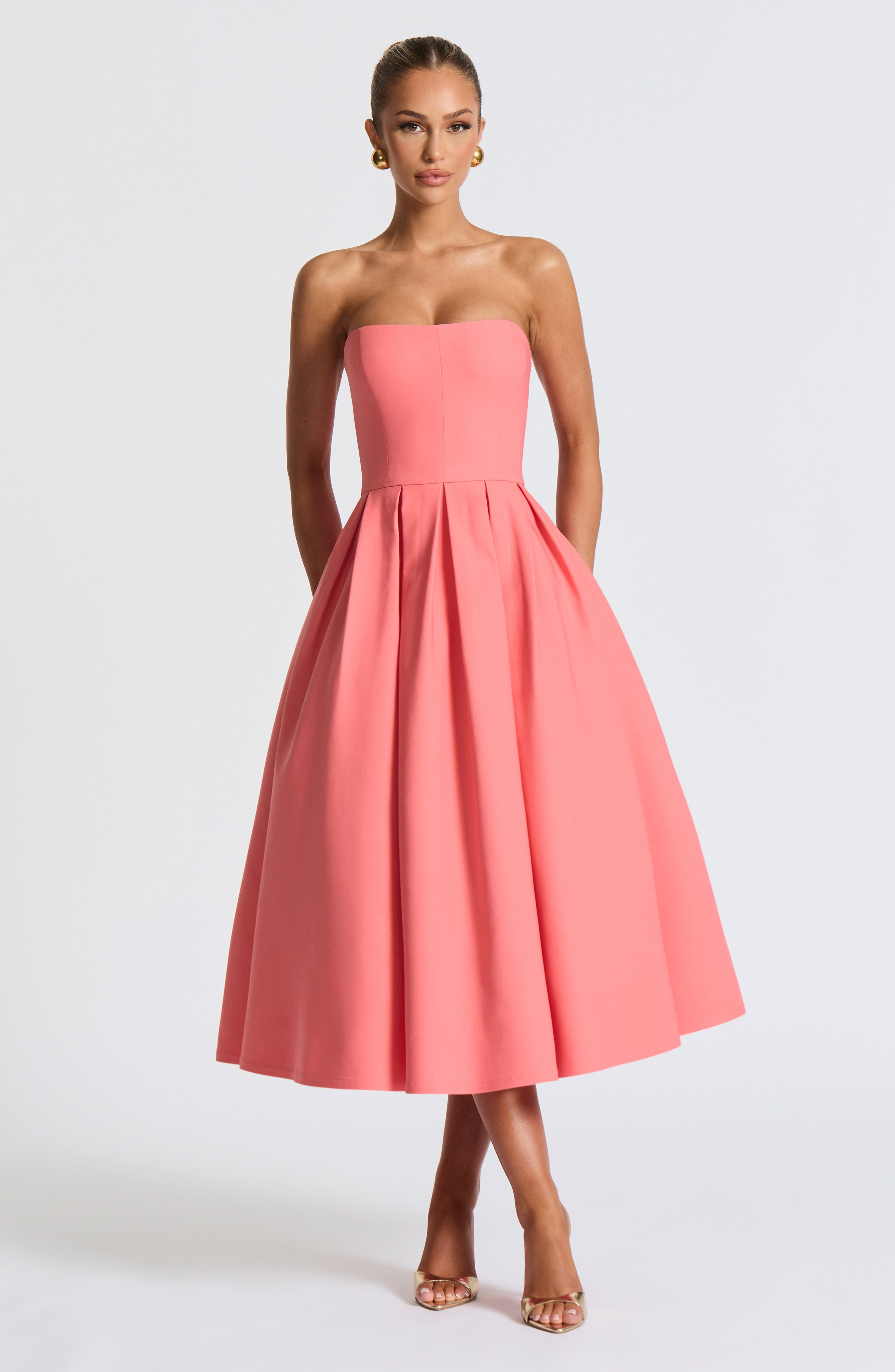 Edith Midi Dress - Coral Pink - Napalia