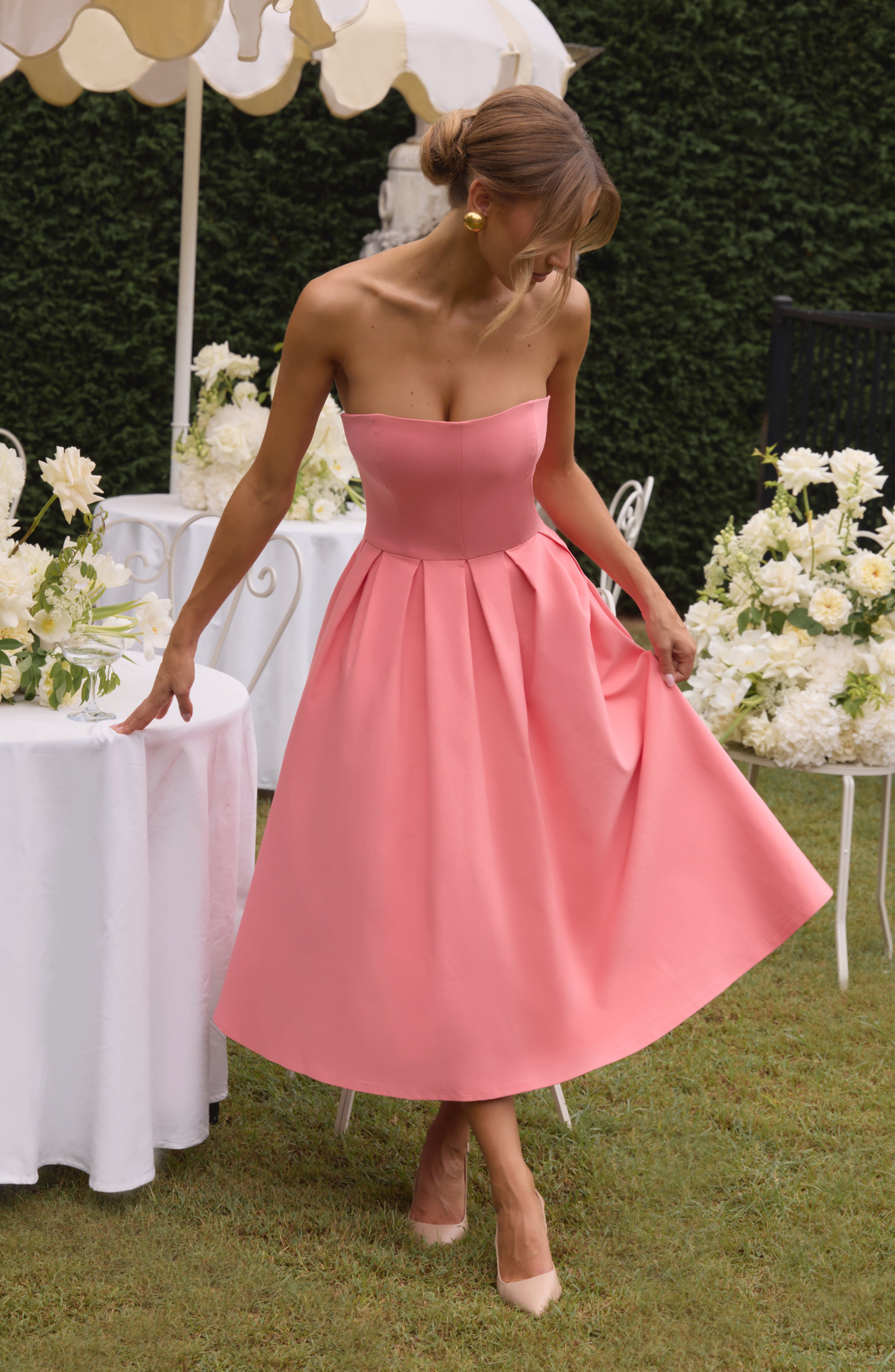 Edith Midi Dress - Coral Pink - Napalia