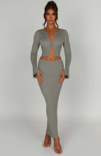 Elia Maxi Skirt - Khaki - Napalia