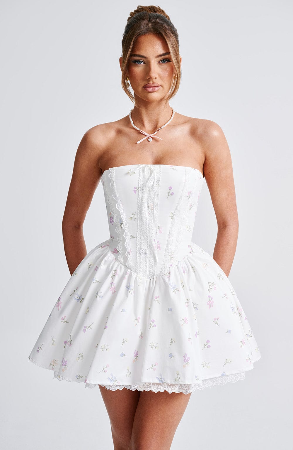 Evie Mini Dress - White Multi Floral Print - Napalia