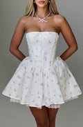 Evie Mini Dress - White Multi Floral Print - Napalia
