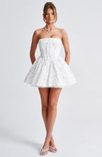 Evie Mini Dress - White Multi Floral Print - Napalia