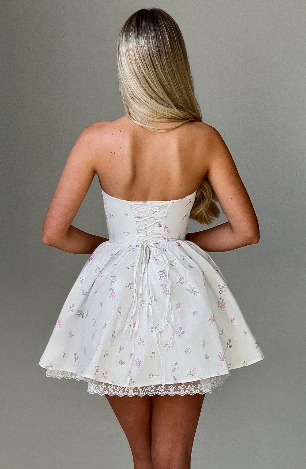 Evie Mini Dress - White Multi Floral Print - Napalia