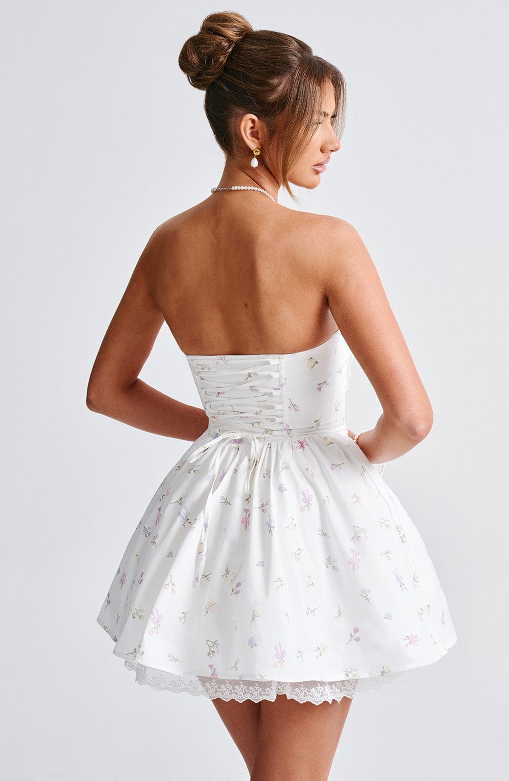 Evie Mini Dress - White Multi Floral Print - Napalia