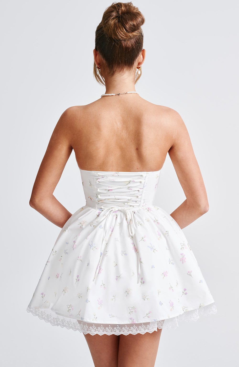 Evie Mini Dress - White Multi Floral Print - Napalia