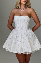 Evie Mini Dress - White Multi Floral Print - Napalia