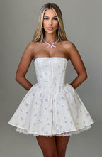 Evie Mini Dress - White Multi Floral Print - Napalia