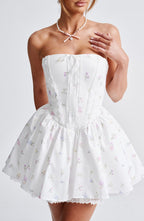 Evie Mini Dress - White Multi Floral Print - Napalia