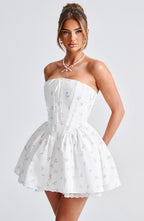 Evie Mini Dress - White Multi Floral Print - Napalia