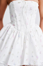 Evie Mini Dress - White Multi Floral Print - Napalia