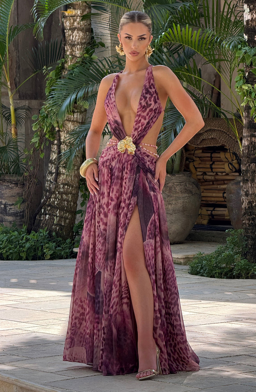 Indianna Maxi Dress - Magenta Orchid Print - Napalia