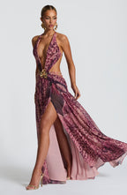Indianna Maxi Dress - Magenta Orchid Print - Napalia