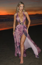 Indianna Maxi Dress - Magenta Orchid Print - Napalia
