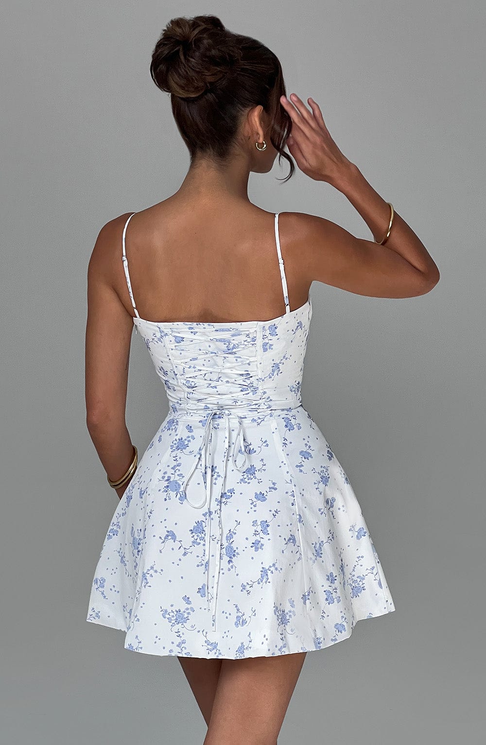 Lacey Mini Dress - Blue Ditsy Print - Napalia