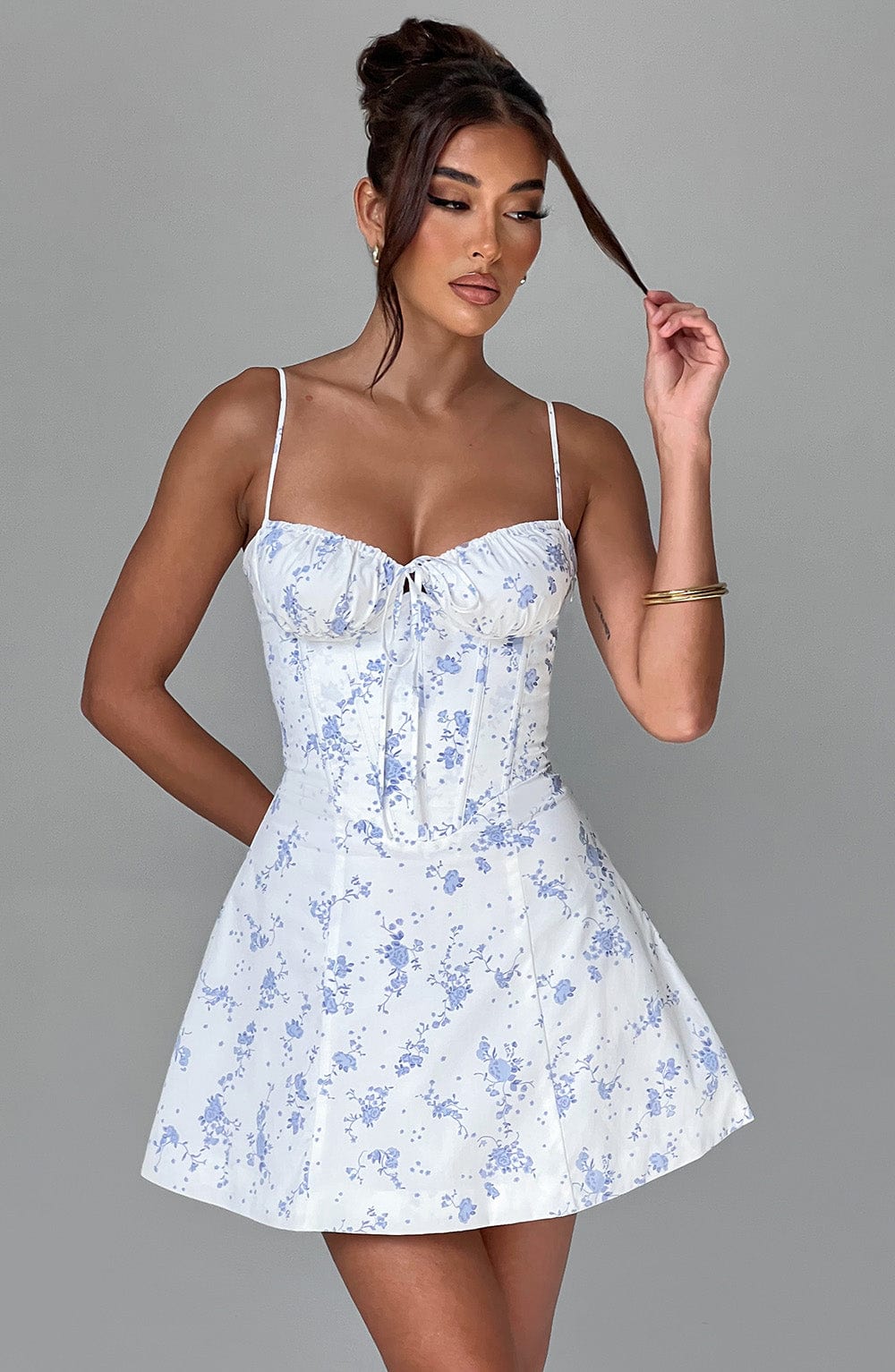 Lacey Mini Dress - Blue Ditsy Print - Napalia