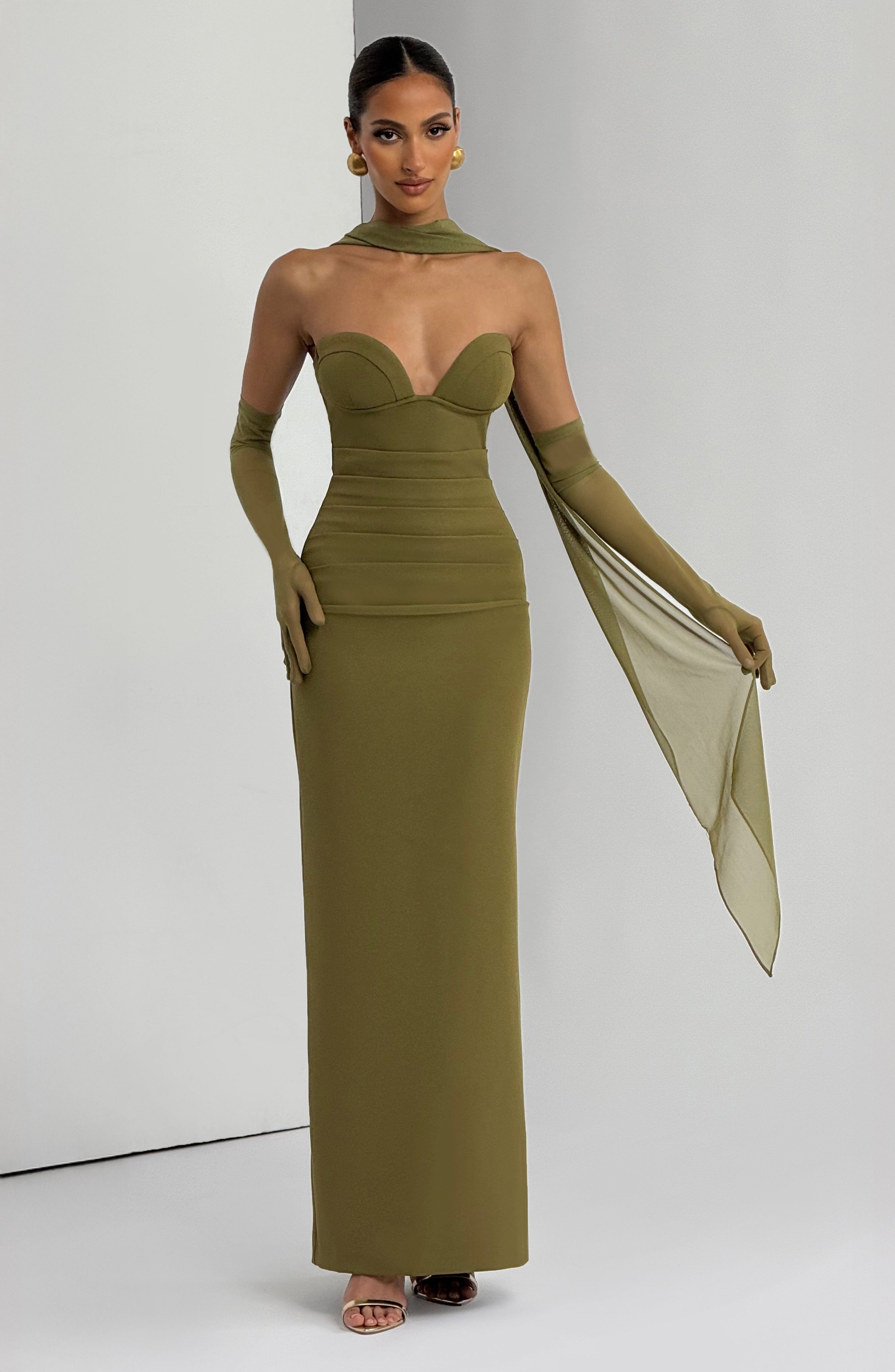 Lindsey Maxi Dress - Deep Olive - Napalia