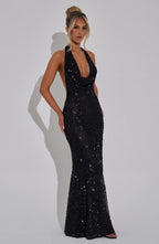 Lorena Maxi Dress - Black Lined - Napalia
