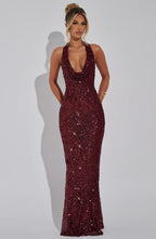 Lorena Maxi Dress - Wine Lined - Napalia