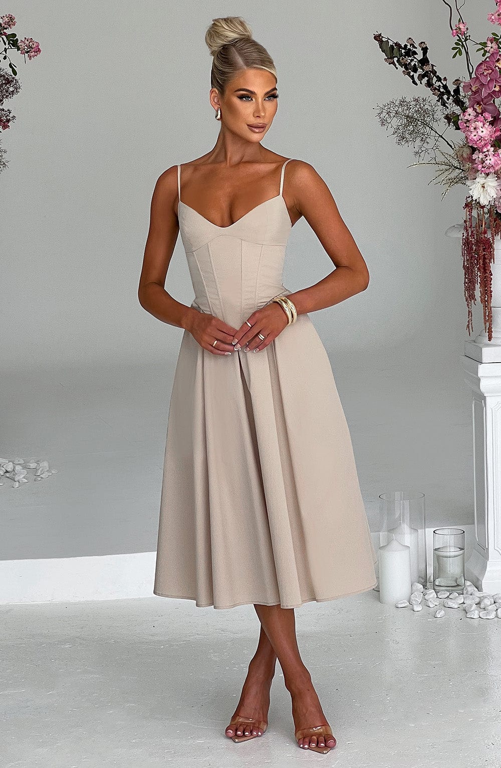 Mariella Midi Dress - Beige - Napalia