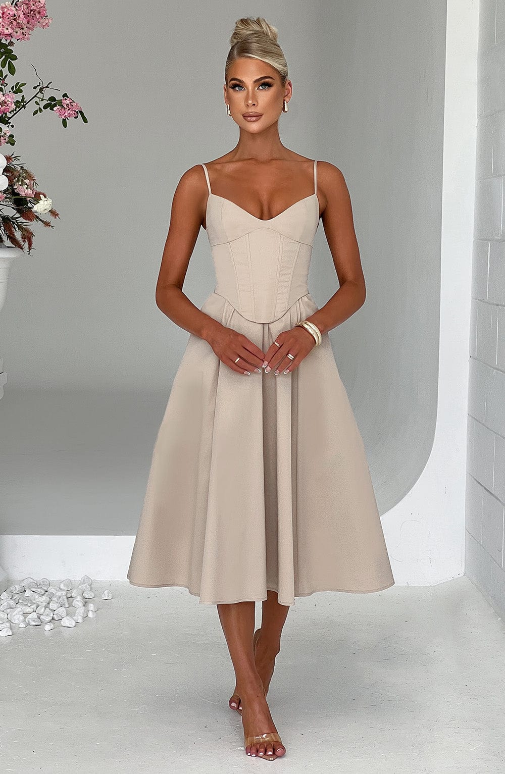 Mariella Midi Dress - Beige - Napalia